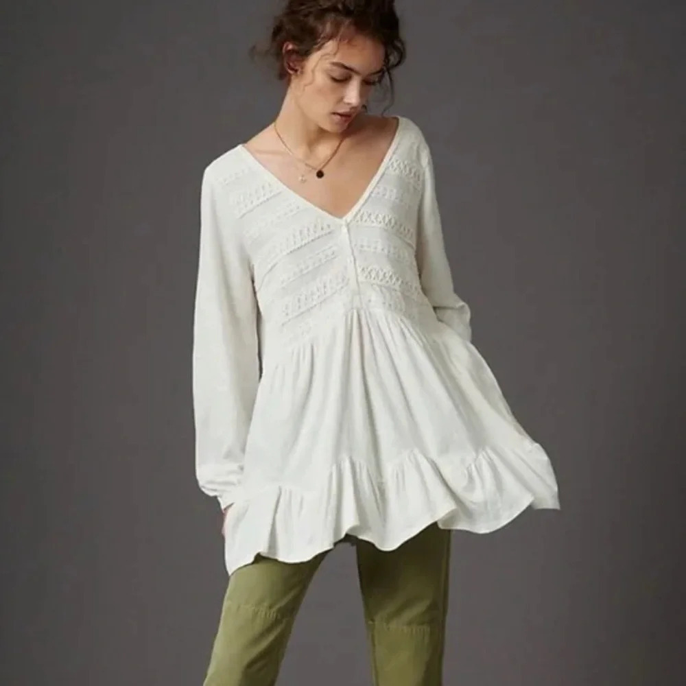 By Anthropologie Adriana White Lace Top, size XSP